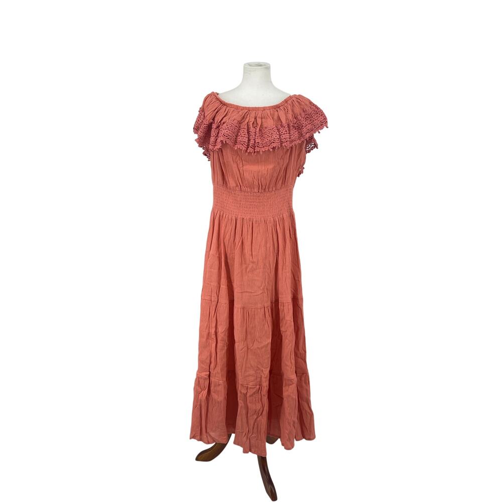 CW Classics‎ Cotton Off The Shoulder Ruffle Coral Maxi Dress Size XL Beachy Boho
